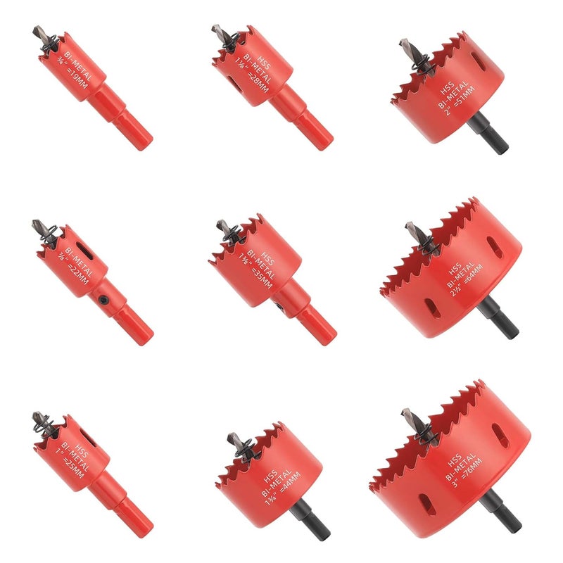 GARHWAL Bi-Metal Hole Saw Kit - 9 Pcs General Purpose Hole Saw Drill Bits, Sizes 3/4" to 3", HSS Hole Cutter with Arbor & Pilot Bit - Ideal for Wood, Plywood, Cornhole, Ceiling, and Drywall - Image 1